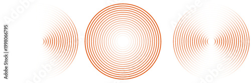 Red concentric ripple circles set. Sonar or sound wave rings collection. Epicentre, target, radar icon concept. Radial signal or vibration elements.