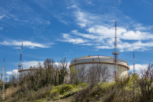 Storage fuel tanks of oil refinery Lukoil near to Rosenets Beach, Burgas, Bulgaria