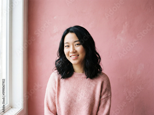 Indoor Portrait in Pink Sweater with Window Light