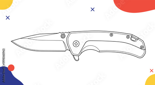Modern folding pocket knife illustration with a sharp blade and ergonomic handle used for utility and outdoor survival.