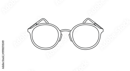 Round wire frame eyeglasses shown in a clean black and white line art illustration for optical health, reading, and vision correction themes.