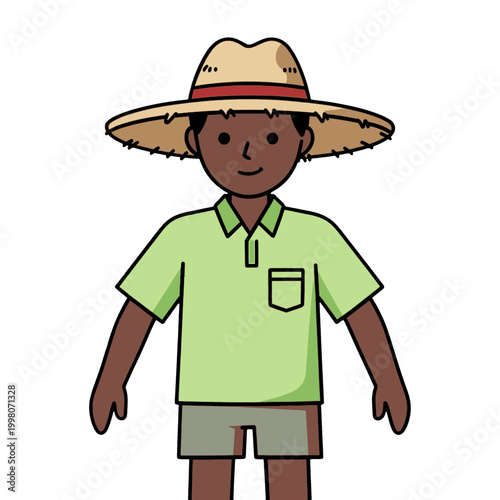Farmer Wearing Straw Hat Flat Icon