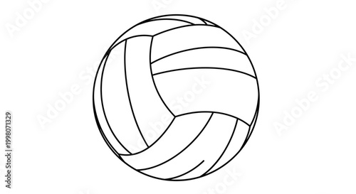 Classic volleyball with panel patterns shown in a clean black and white line drawing for sports themed graphic design projects.