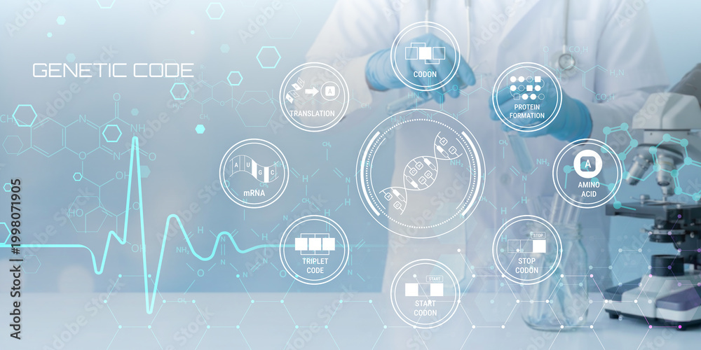 Foto Scientist working with genetic code visualization showing DNA transcription tran