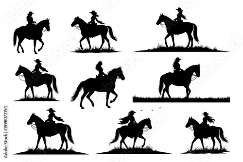 Woman on Horseback Equestrian Rider Vector Silhouette Illustration
