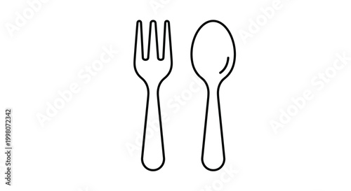 Minimalist line art illustration representing a basic fork and spoon set typically used for dining and restaurant related branding.