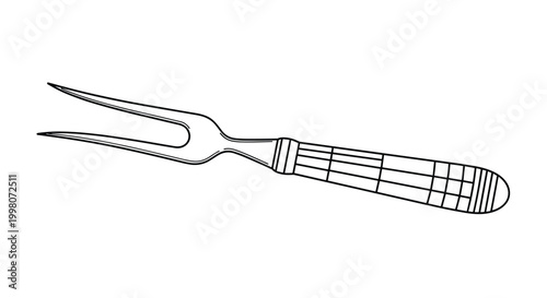 Large two pronged meat fork with a textured handle designed for carving and serving roasts in a professional or home kitchen environment.