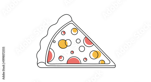 Delicious slice of pizza topped with melted cheese, pepperoni, and mushrooms illustrated in a vibrant and appealing fast food style.