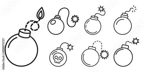 Photos Bomb icon set collection in outline stroke flat style