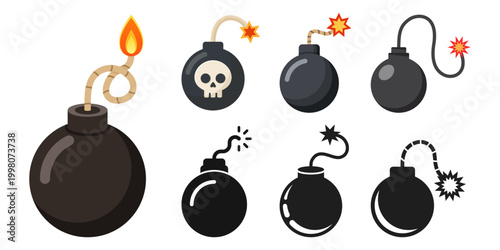 Fotografie Bomb icon set collection in flat style