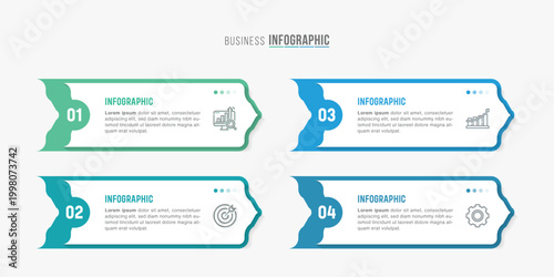 Timeline infographic template design. 4 options or steps business infographic template design. Can be used for process diagram, presentations, workflow layout, flow chart, steps, banner.