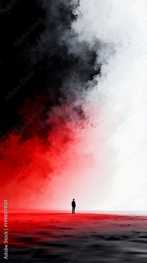 Fototapeta premium Abstract Figure in Red and Black Surreal Landscape
