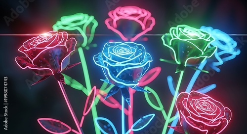 Vibrant Neon Roses Glowing in the Dark.