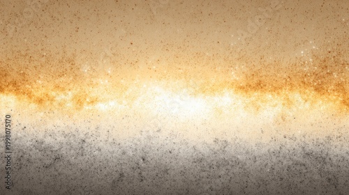 Abstract splash of gold and black particles forms a gradient pattern on a white textured background, kid friendly colorful planet background