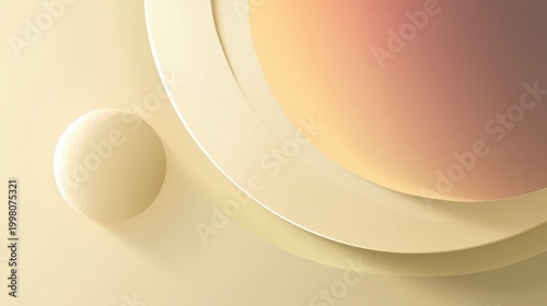 A minimalistic digital rendering of two spherical objects resembling planets or moons in soft, warm beige and cream tones with smooth textures, kid friendly colorful planet background