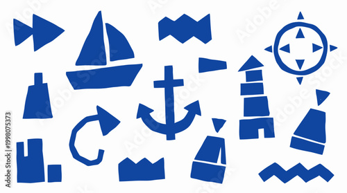 Nautical theme icons and symbols collection for maritime design and sea adventure concepts