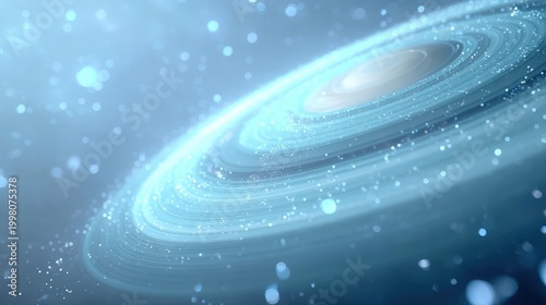 A glowing spiral galaxy with bright stars and cosmic dust, set against a serene blue space background, kid friendly colorful planet background