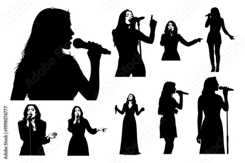 Woman Singer Illustration Silhouette Vector Female Vocalist Set