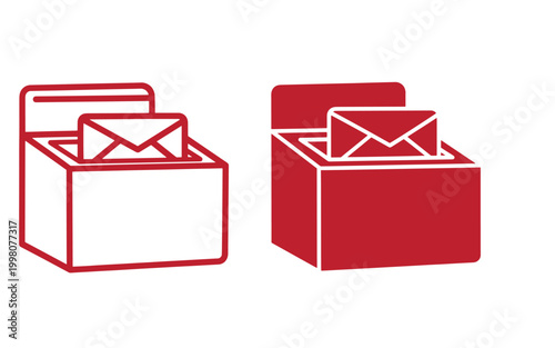 Red and white mailboxes with envelopes on a white background, mailbox mail communication symbols