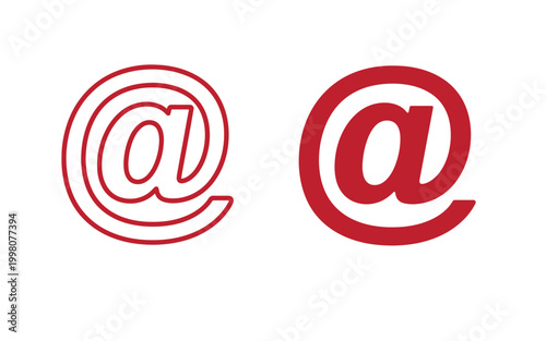 Red at sign symbols, two variations on white background, email symbol