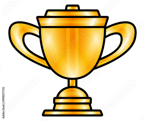 スポーツの試合などで優勝者に贈られるトロフィーを黒の線で縁取り金色グラデーションを付けてデザインしたベクターのイラストのグラフィック素材
