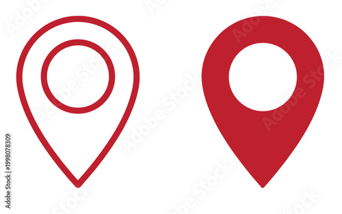 Red map pin on white background, two location markers