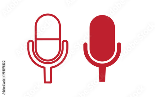 Red microphone two styles on white background, microphones audio recording