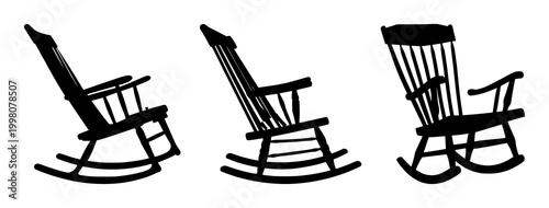 Rocking chair set with black silhouette against white background featuring rocking chair, furniture, home decor with silhouette and negative space
