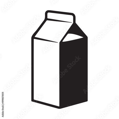 Black milk carton silhouette icon isolated on transparent background. Vector illustration of a drink box or juice package