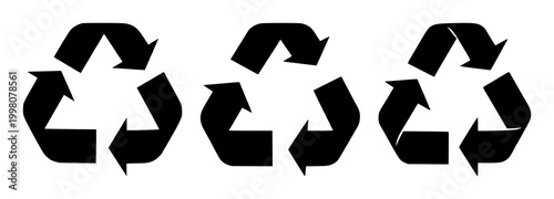 Recycling symbol set with black silhouette on white background featuring recycling, waste, eco-friendly with iconography and sustainability