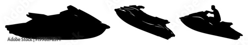 Jet ski set with black silhouette on white background featuring water, motion, marine sport with recreational and outdoor activities