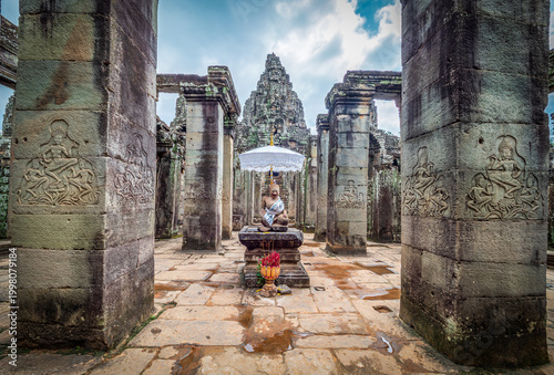 Bild auf Leinwand Buddha Statue at Shrine Inside Bayon Temple, Angkor Thom, Cambodia