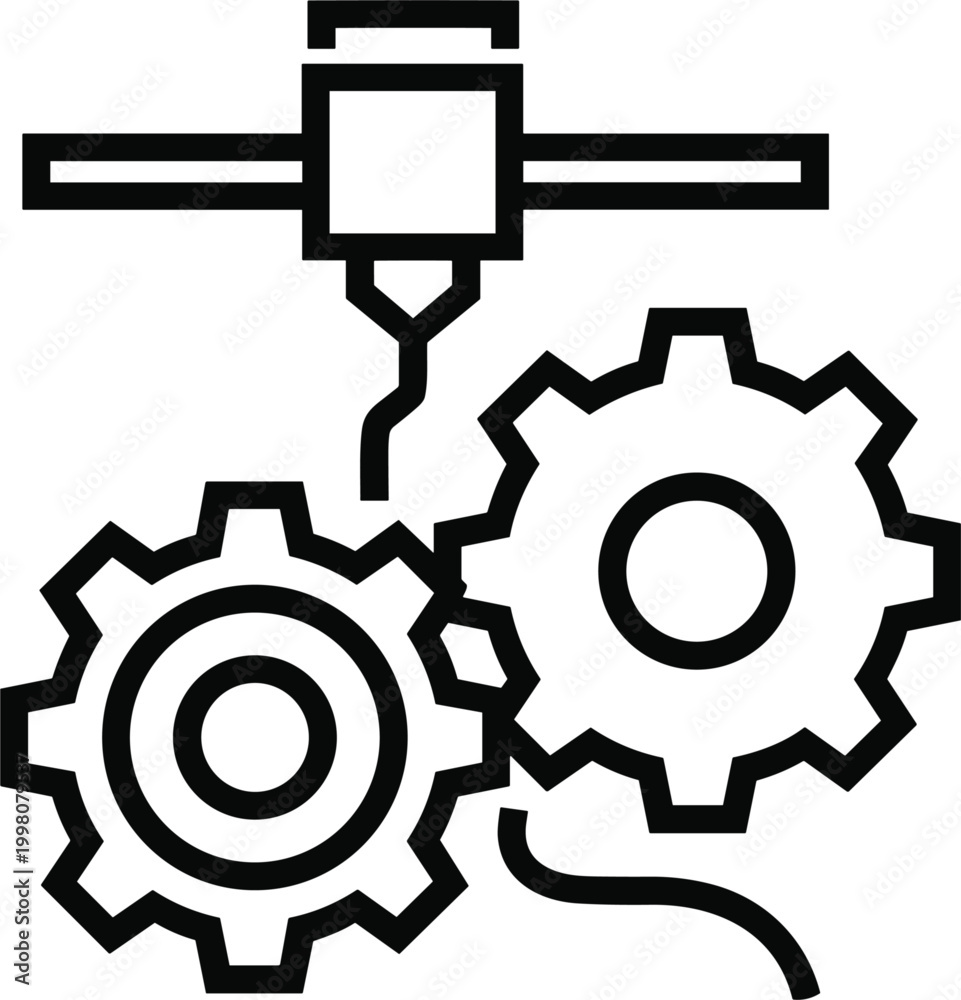 Obraz premium CNC machining process illustration featuring automated cutting tool with gears industrial manufacturing and mechanical engineering concept vector design