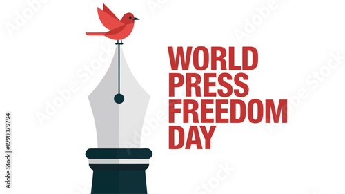 World Press Freedom Day flat vector illustration with bird and fountain pen nib