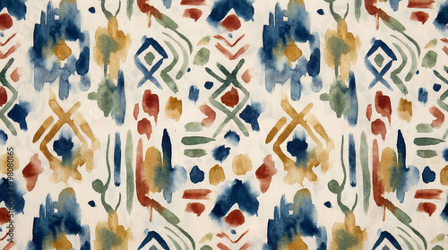 Watercolor Abstract Geometric Pattern on Beige Background