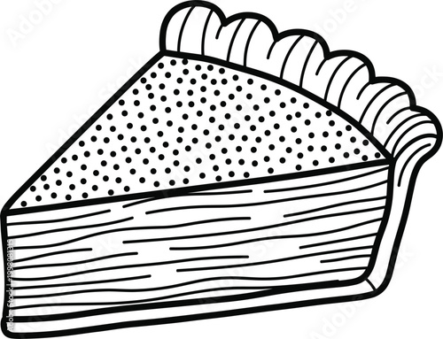 Pie slice illustration featuring baked dessert with crust and filling sweet pastry food concept outline vector design