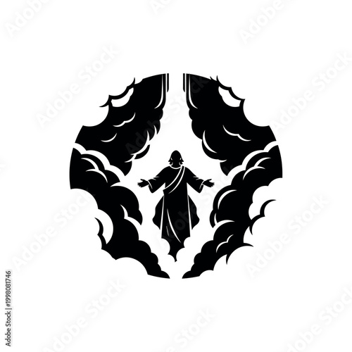 Ascension of Jesus Christ in Clouds.