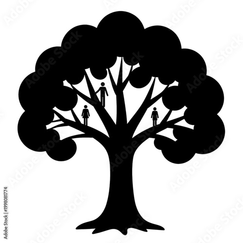 Family Tree Icon with Three People Silhouette