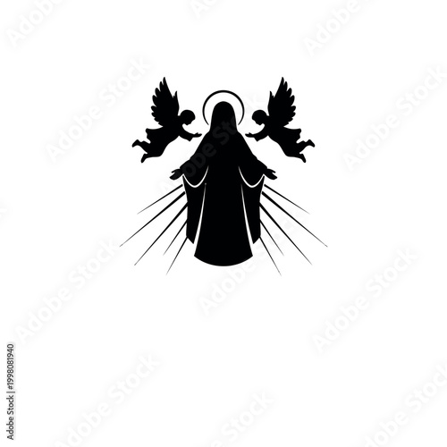 Silhouette of Jesus Christ with Angels Ascending to Heaven.
