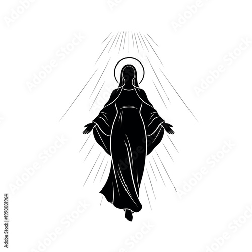 фотографія Silhouette of the Virgin Mary Ascending with Rays of Light.