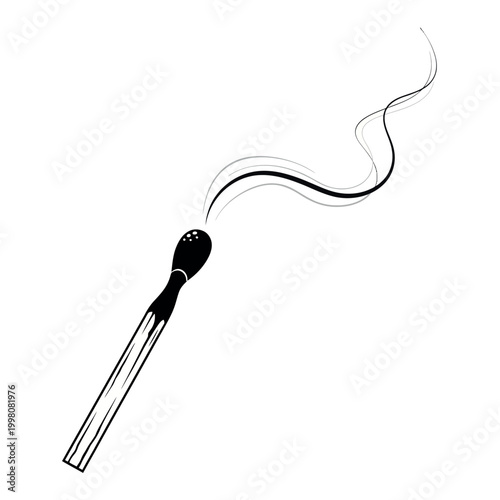 Single burnt matchstick with smoke trail.