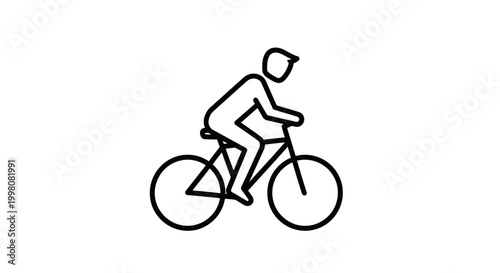 Title: Cyclist Riding Bicycle Line Icon Vector – Sports Cycling Minimal Outline Illustration