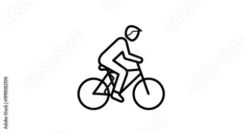 Title: Cyclist Riding Bicycle Line Icon Vector – Sports Cycling Minimal Outline Illustration