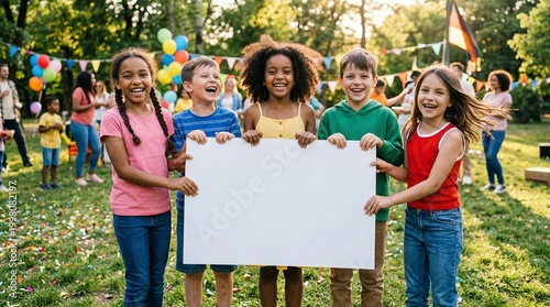 Children Holding Blank Sign at Outdoor Celebration