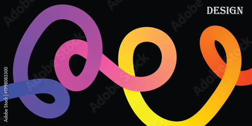 Colorful gradient loops intertwined on black background with design elements
