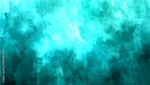 Abstract Vector art with turquoise ocean color gradient background and unique aqua brush stroke textures.
