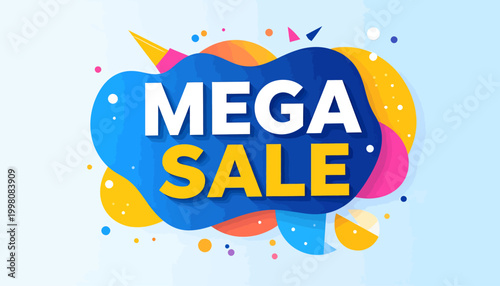 Vibrant Mega Sale Banner Design for Limited Time Discounts and Special Promotional Offers. Eye-catching graphic for shopping deals and big savings events