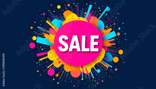 Vibrant abstract explosion graphic announcing a special sale promotion, featuring bold 'SALE' text on a dynamic background, perfect for marketing and attracting customer attention to discounts