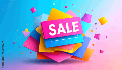 Bright and Colorful 'SALE' Graphic with Geometric Shapes and Abstract Elements - Perfect for Promotional Marketing