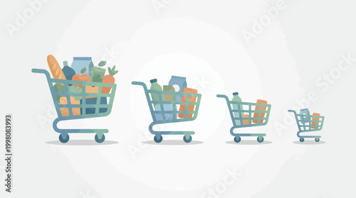 Shopping Carts with Decreasing Groceries Representing Inflation Concept